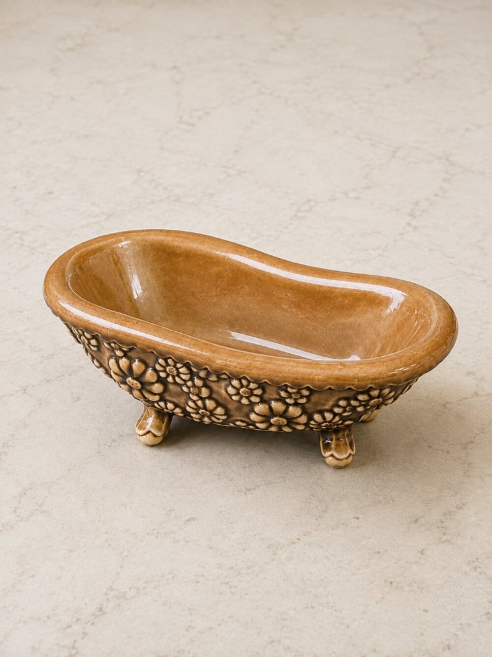 Vintage Arnel’s Ceramic Bathtub Soap Trinket Dish Floral Clawfoot Vanity Decor